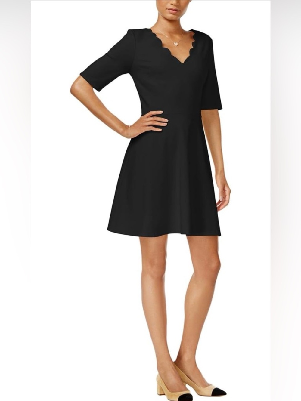 Maison Jules Black Scalloped Neck Fit & Flare Dress Size Small